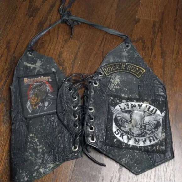 Custom rock n roll lynrd skynyrd Patches Leather Halter Vest Xsmall Small